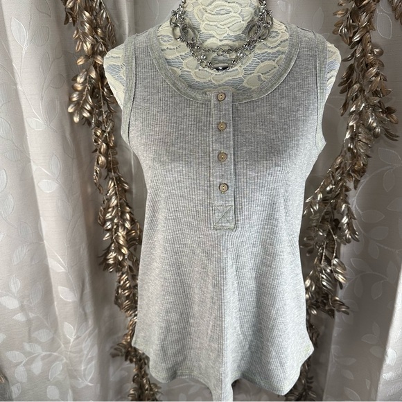 White Birch Small Gray Ribbed Henley Tank Top Neon Stitch Minimalist‎ - Picture 7 of 10